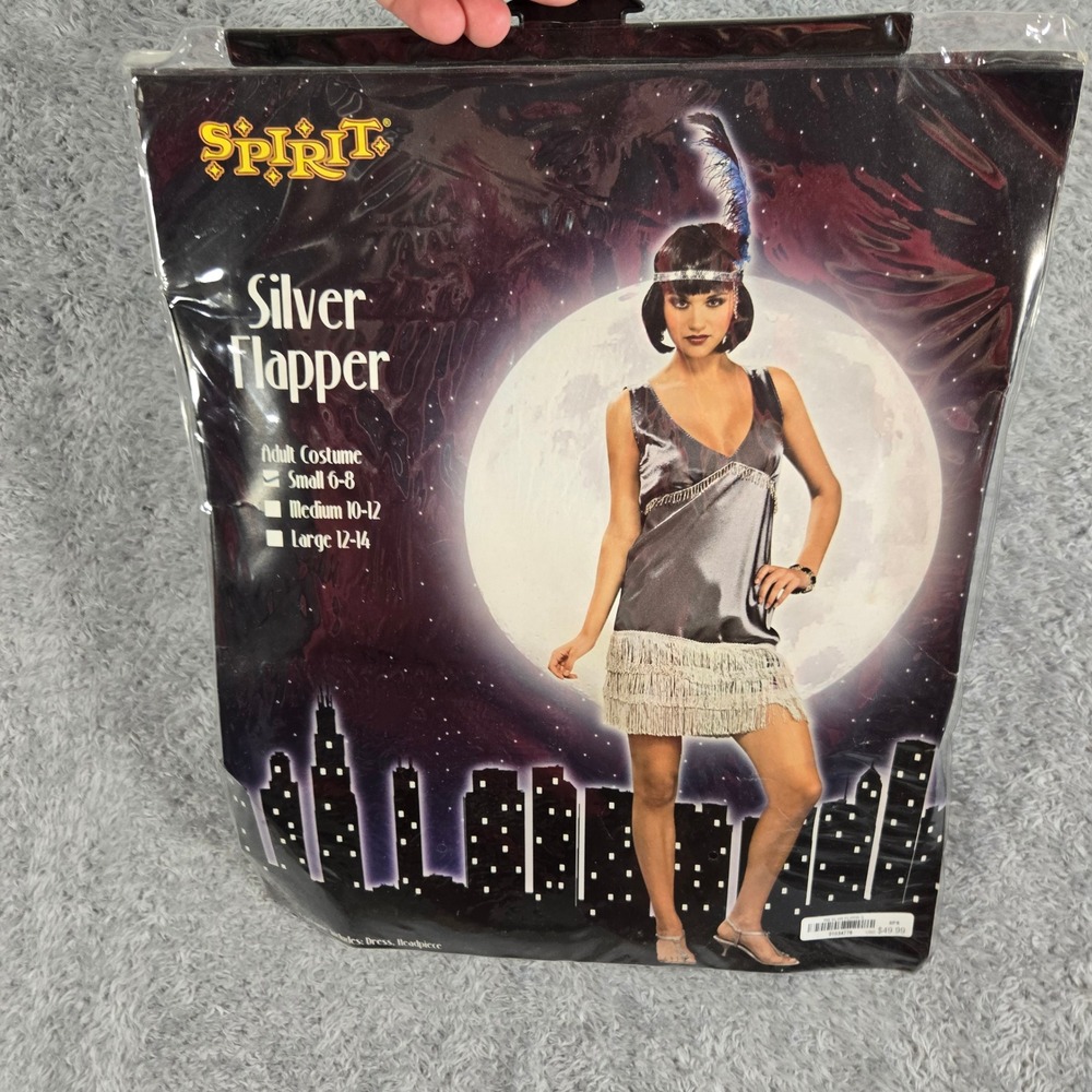 Spirit Silver Flapper Costume Womens Small 1920s Gatsby Fringe Dress Headband